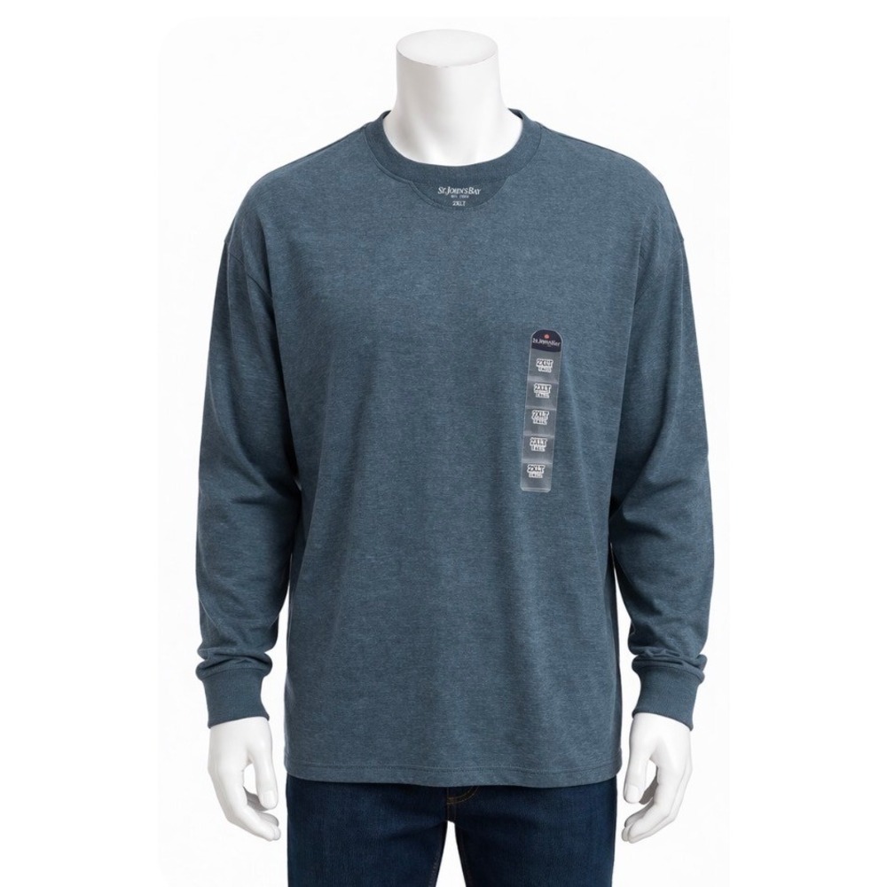 St Johns Bay Mens 2XLT Long Sleeve T Shirt Teal Night Heather NWT Big Tall